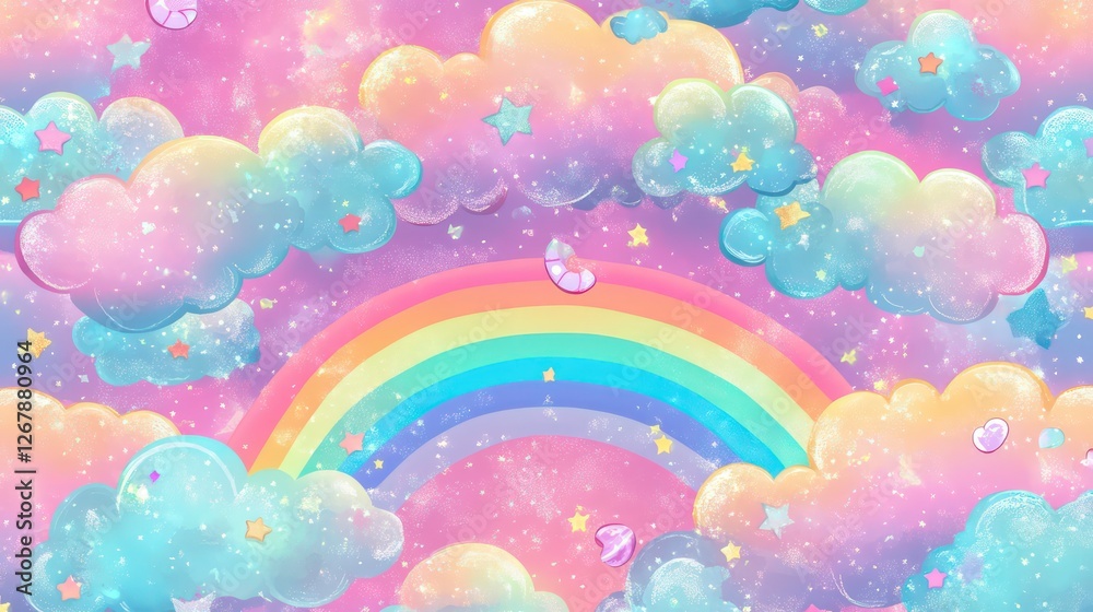 Cute rainbow clouds fantasy background; kids, pattern, wallpaper Cute rainbow clouds fantasy background; kids, pattern, wallpaper