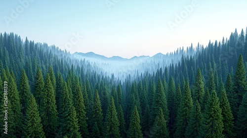 Breathtaking Aerial View of Giant Sequoias in Serene Forest Landscape, Aerial view of giant sequoia concept.