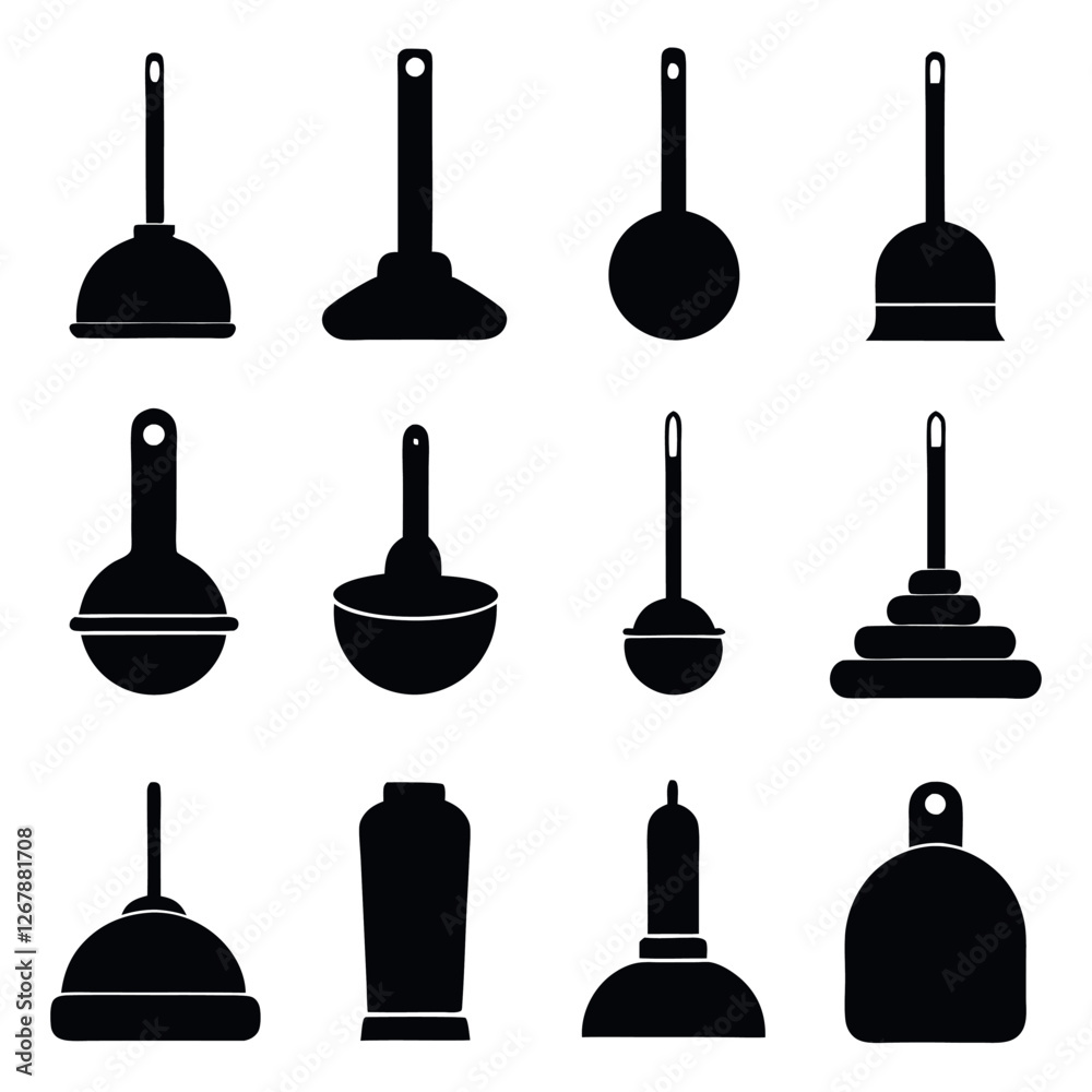 Naklejka premium Collection of Silhouetted Plumbing Tools and Accessories