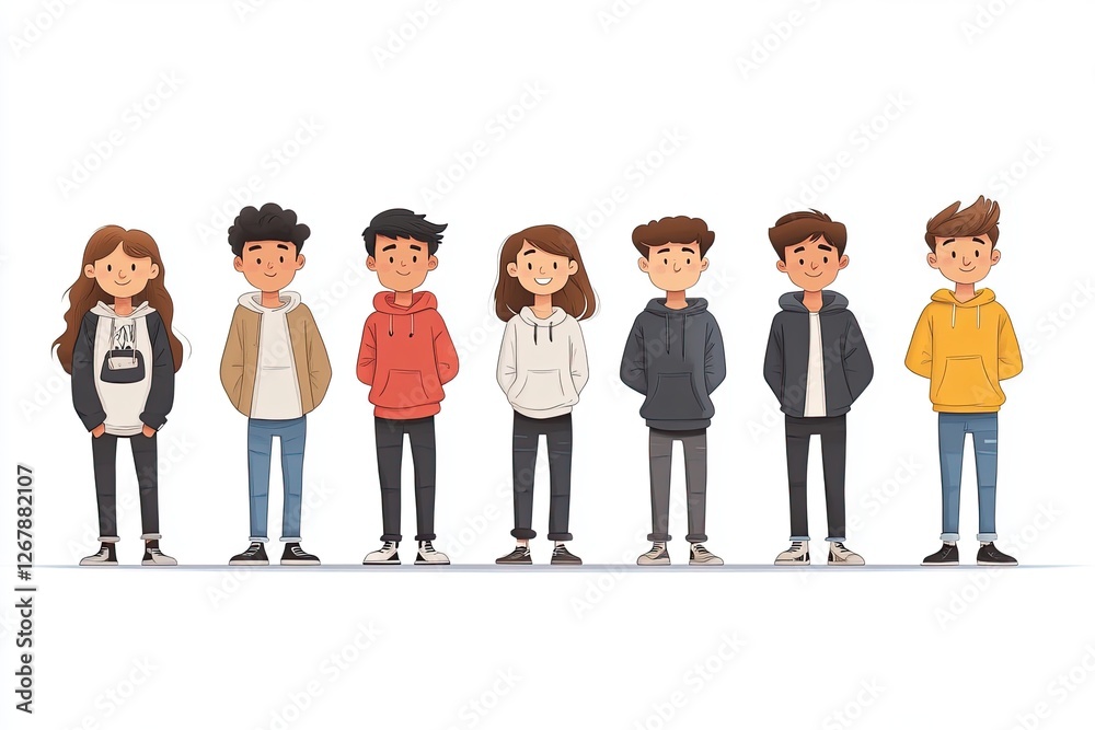 Obraz premium Group of teens seen standing in a row 
