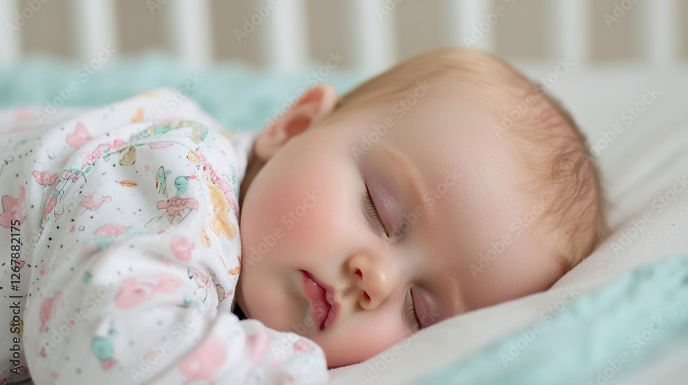 Peaceful Newborn Baby Sleeping Soundly in Cozy Crib Setting, Newborn baby sleeps in crib concept. Peaceful Newborn Baby Sleeping Soundly in Cozy Crib Setting, Newborn baby sleeps in crib concept.