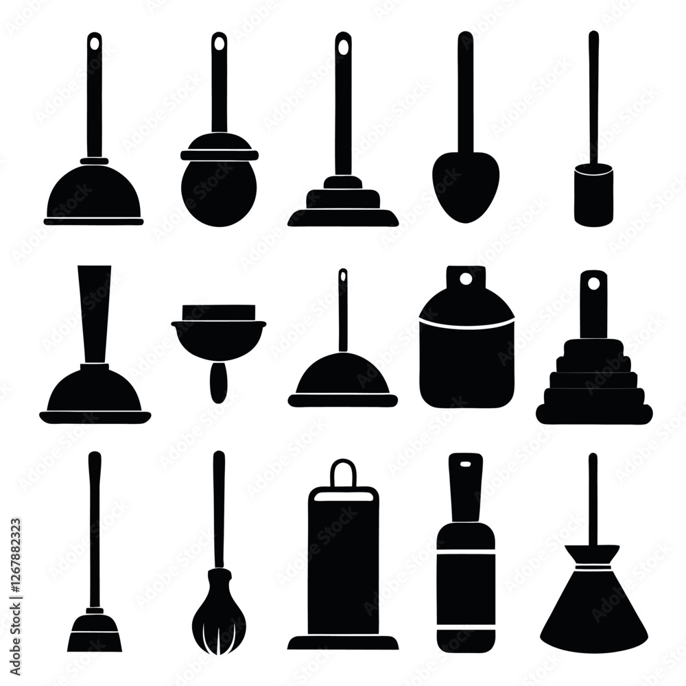 Naklejka premium Collection of Silhouetted Plumbing Tools and Accessories