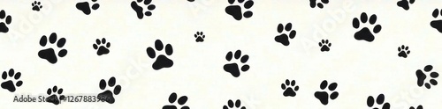 Black paw print doodle seamless pattern on a minimalist background , pet friendly, design, home decor inspiration photo