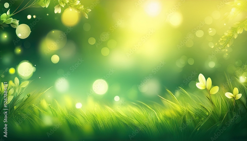 Obraz premium spring background abstract banner green blurred bokeh lights