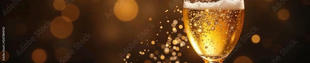 Bubbly champagne overflowing from a delicate wine glass, spill, champagne, overflow Bubbly champagne overflowing from a delicate wine glass, spill, champagne, overflow
