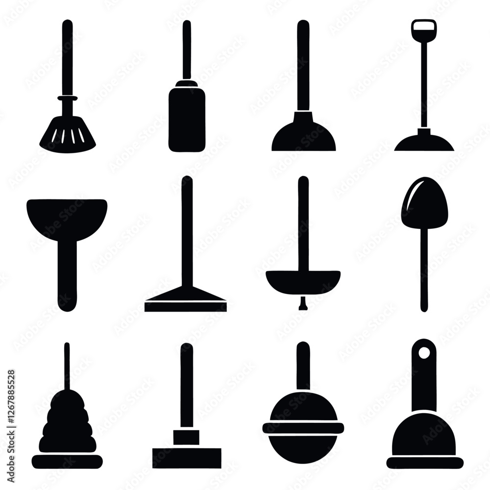 Naklejka premium Collection of Silhouetted Plumbing Tools for Household Use