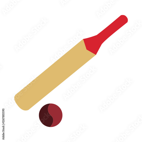 Simple, flat illustration of a cricket bat and ball.