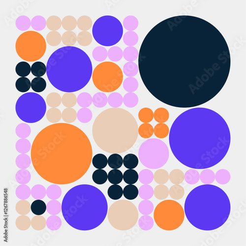 Colorful seamless geometric pattern of circles and dots of different sizes
