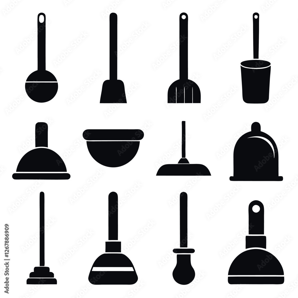 Naklejka premium Collection of Silhouetted Plumbing Tools for Household Use