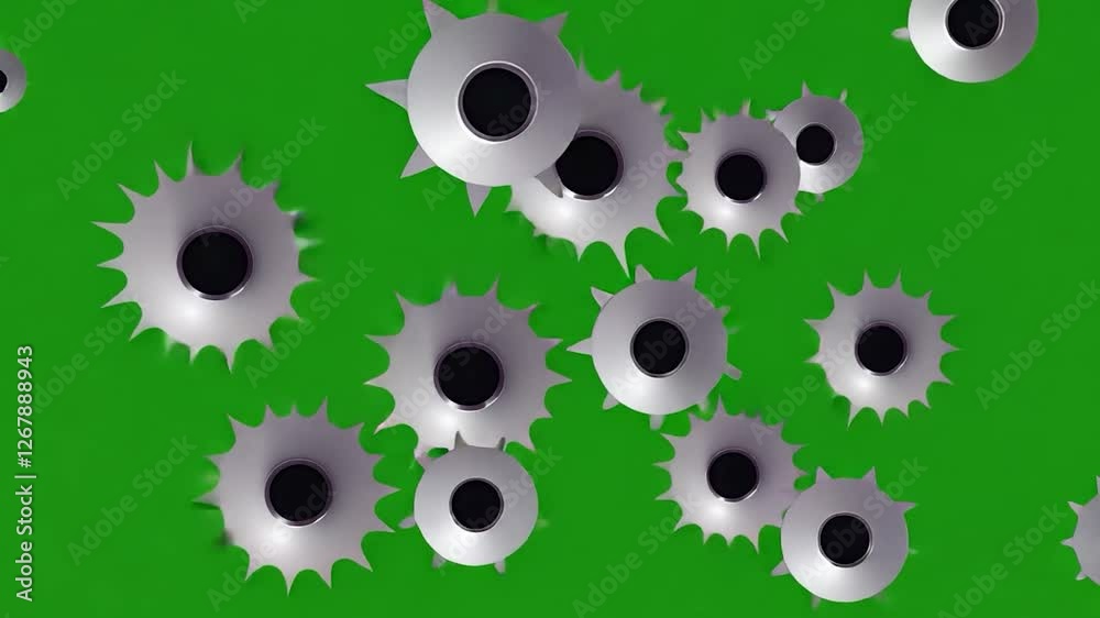 Bullet holes, green screen, impact, scattered, metal, background, VFX, composite