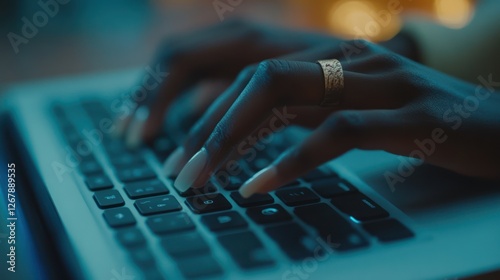 Learning to Code: Closeup of Hand Typing on Laptop Keyboard, Tech Education and Training Concept with Copy Space, Online Courses and Website Development. photo