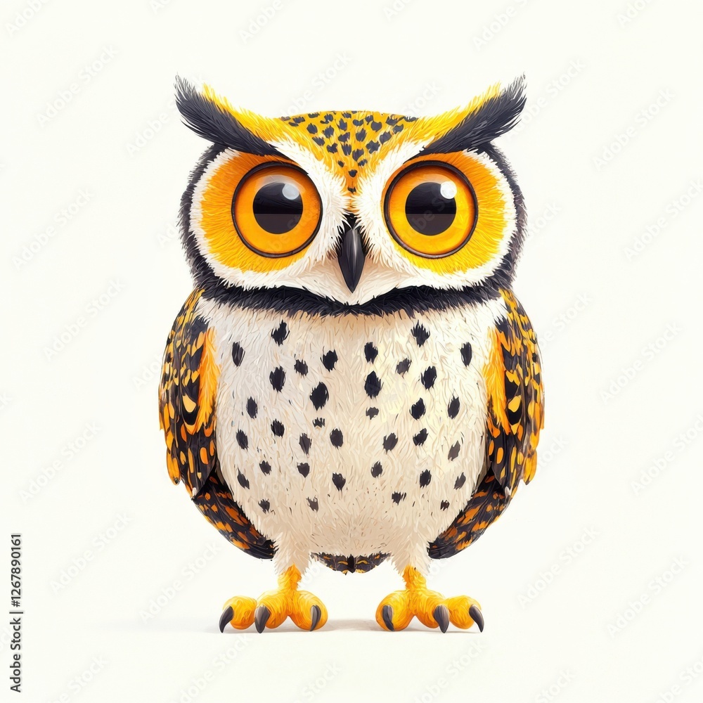 Obraz premium Cute and Colorful Cartoon Owl with Prominent Features and Personality