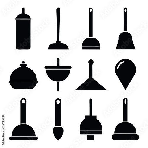 Collection of Silhouettes of Plumbing and Cleaning Tools design