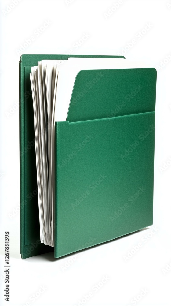 Fototapeta premium green folder with documents on a white background