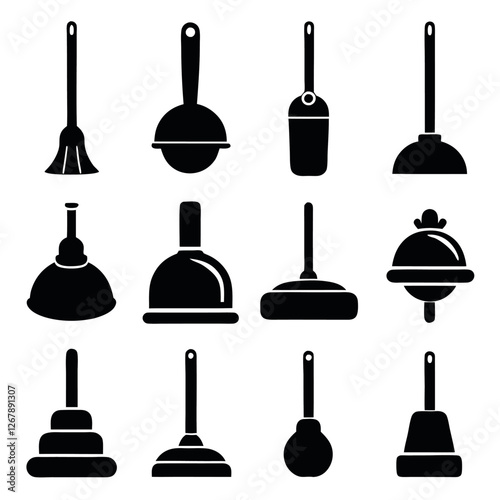 Collection of Silhouettes of Plumbing and Cleaning Tools design