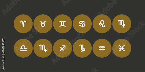 Zodiac horoscope. Twelve astrological icon symbols set. Stylized star signs esoteric. Simple line vector illustration.