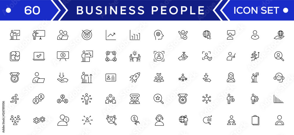 Business people line icons set. Teamwork, human resources, meeting, partnership, workgroup, success, leadership icon