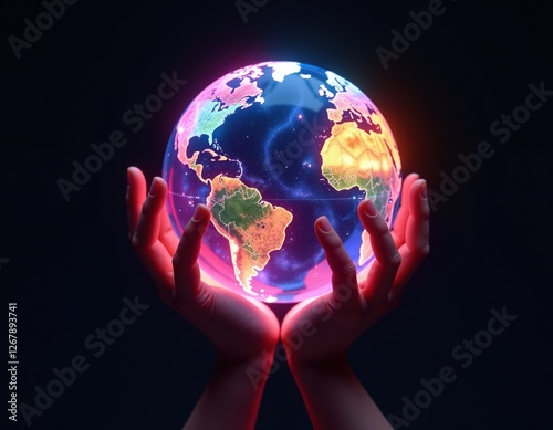 Glowing Earth Globe in Hands - Global Connectivity and Sustainability Concept