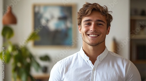 confident young entrepreneur in his new home proudly representing property investment mortgage deals and successful real estate purchases
