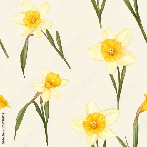 Harmonious Yellow Daffodils Botanical Print Daffodil Flowers Floral Arrangement Botanical Art Pattern