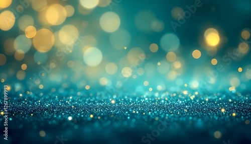 Fondo verde azulado con efecto bokeh y brillo dorado photo