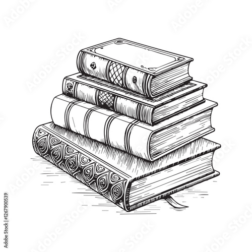 Vintage hand drawn sketch set of books retro black and white drawing line graphic design vector