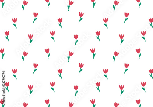 Pattern with small flowers. Seamless print with hand-drawn tulips. Floral spring and summer print for textiles, fabric, clothing and wrapping paper. Vector pattern.