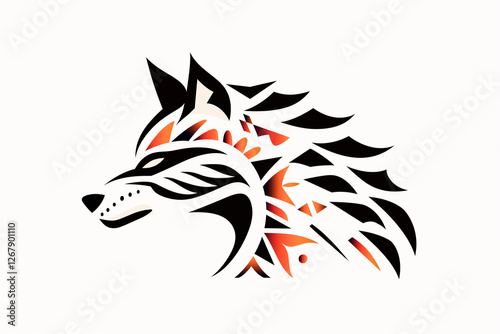 Wallpaper Mural A sleek minimalist wolf design in tribal style, featuring sharp black and red patterns that emphasize contrast and bold artistic expression. Torontodigital.ca