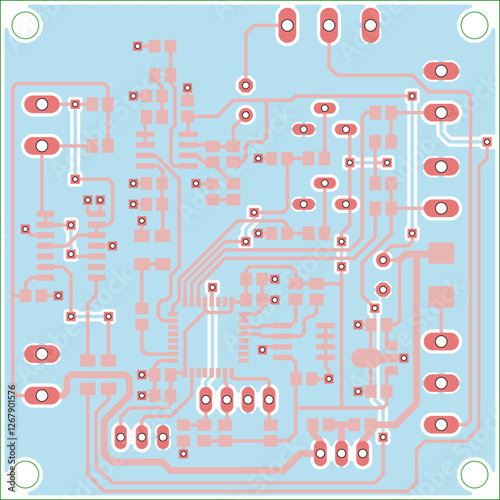 Tracing conductors of printed circuit board
of electronic device. Vector engineering 
drawing of pcb design. Electric background.
Computer technic cad project.
