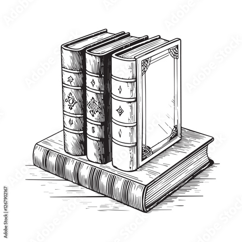 Vintage hand drawn sketch set of books retro black and white drawing line graphic design vector