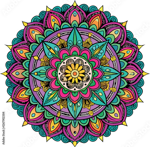 Hand drawing Mandala Vector  design, Mandala pattern colored background, Vector Illustration.