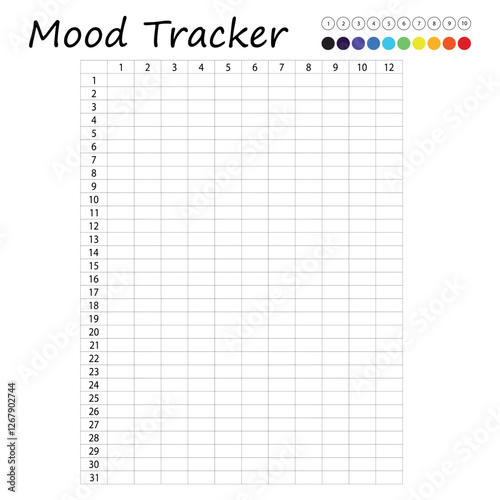 Mood tracker in pixels. Calendar munthly, yearly, weekly, dayly organizer. Calendar for personal and work issues. Feelings Planner, habit tracker. Vector illustration.