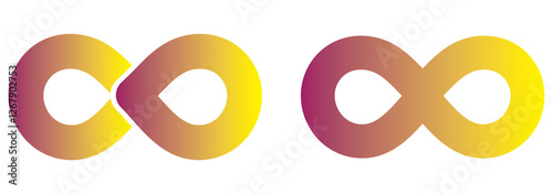 Simple flat black infinity symbols. Design elements for unlimited infinity, endless, eternity, loop, discontinuation, and repetition concepts. Vector