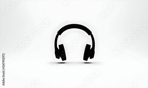 Black Headphones Silhouette on Clean White Background for Music Design
