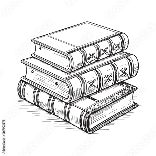 Vintage hand drawn sketch set of books retro black and white drawing line graphic design vector