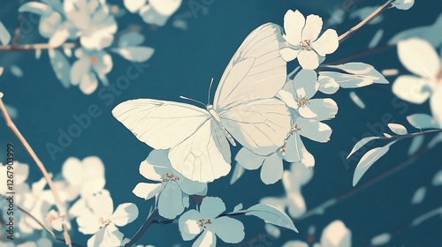 Wallpaper Mural White butterfly on blooming cherry blossom branches. Torontodigital.ca