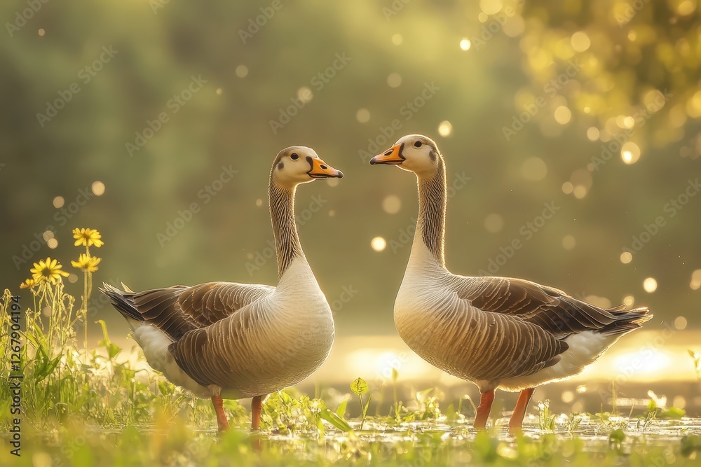 Obraz premium gooses on the lake