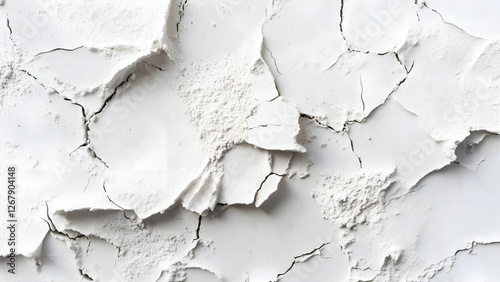 A high-resolution close-up of the texture of brittle white chalk, showing the fine details of its uneven, powdery surface. The texture shows subtle cracks, chips, and a matte finish