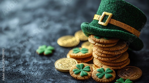 St. Patrick's treats with cookies and hat. photo