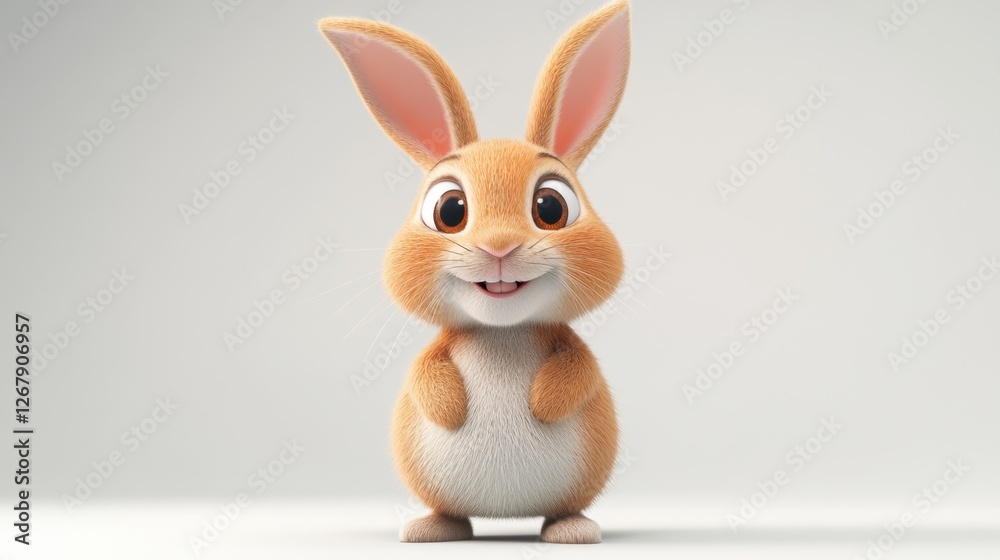 Obraz premium A cartoon rabbit with a big smile on its face. The rabbit is standing on a white background
