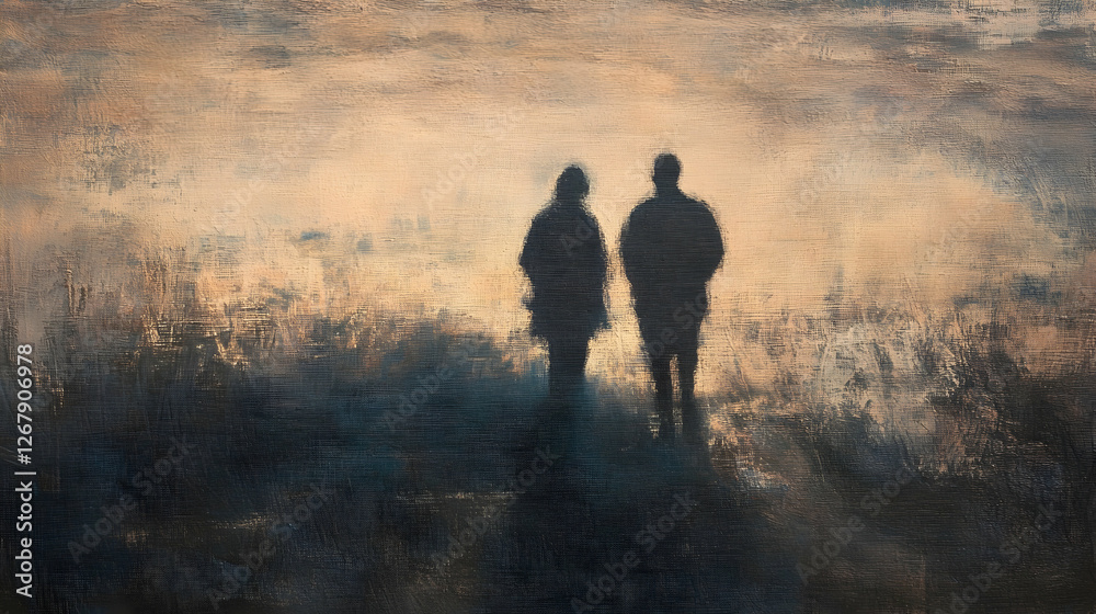 Fototapeta premium Two shadows cast by people walking in the evening light