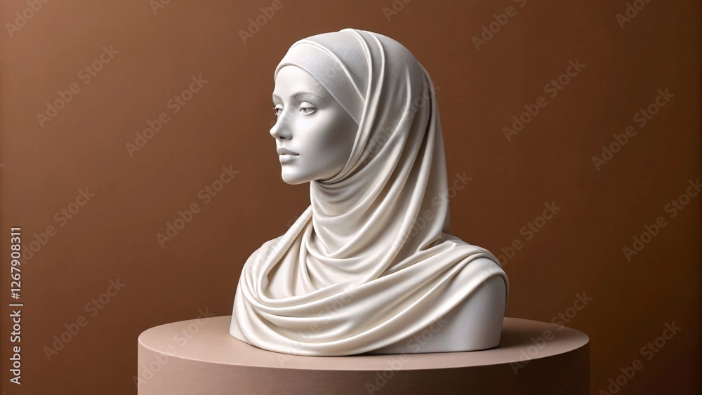 Elegant White Hijab Display in Close-Up, showcasing a refined Hijab Mockup for fashion and design inspiration.