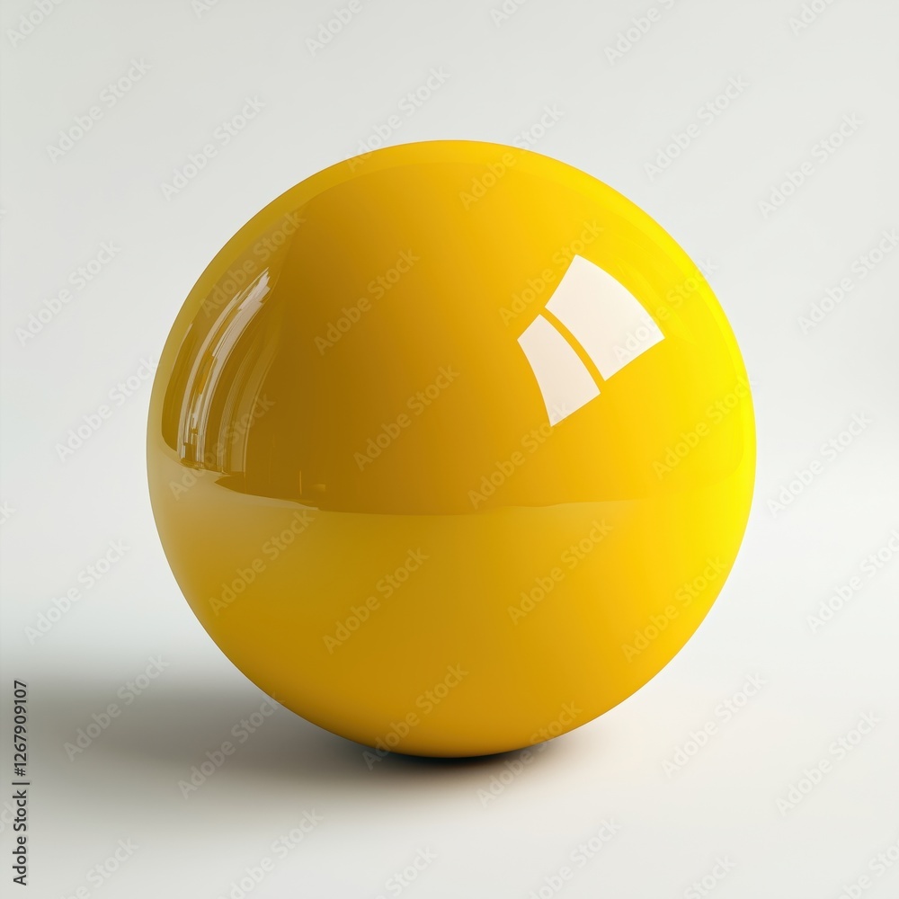 Glossy yellow sphere reflecting light on a smooth surface