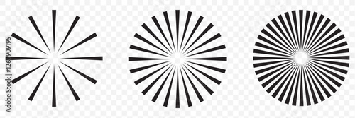 Radial circle lines. Circular radiating lines geometric element. Sun star rays symbol. Abstract geometric shapes. Design element. Vector illustration isolated on transparent background. EPS 10.