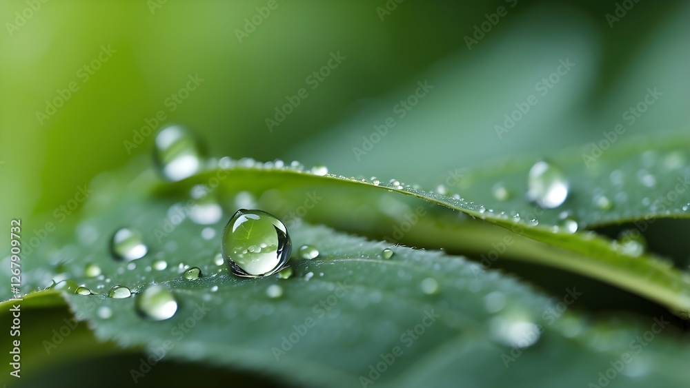 Water Drop on Leaf, Abstract Macro Photo of Plant with Droplets, Shallow Depth of Field for a Soft and Natural Aesthetic Water Drop on Leaf, Abstract Macro Photo of Plant with Droplets, Shallow Depth of Field for a Soft and Natural Aesthetic