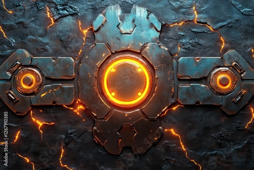 Glowing Sci-Fi Control Panel on Lava Rock