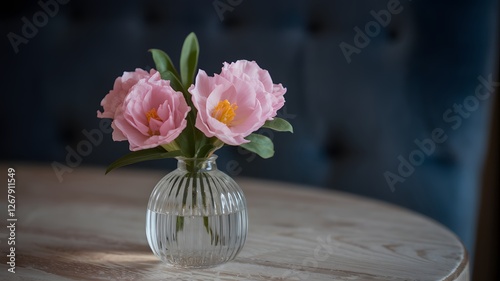 Stephanotis flowers in a small, elegant vase. photo