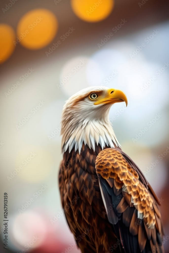 Obraz premium Majestic eagle portrait: symbol of freedom, its sharp gaze embodies strength and natural beauty.