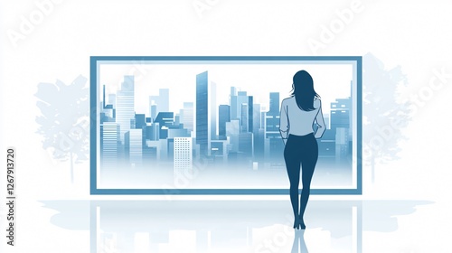 Working Professional Woman in Cityscape Reflecting Success