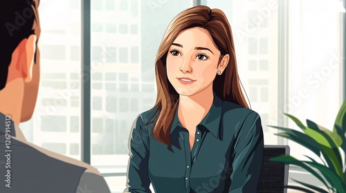 Casual Businesswoman Working Collaboratively in Office Environment